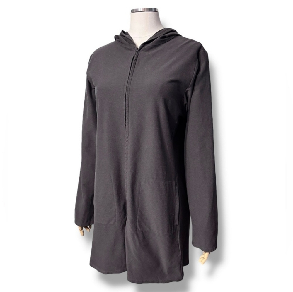 EILEEN FISHER Grey Stretch Crepe Hooded Jacket VINTAGE